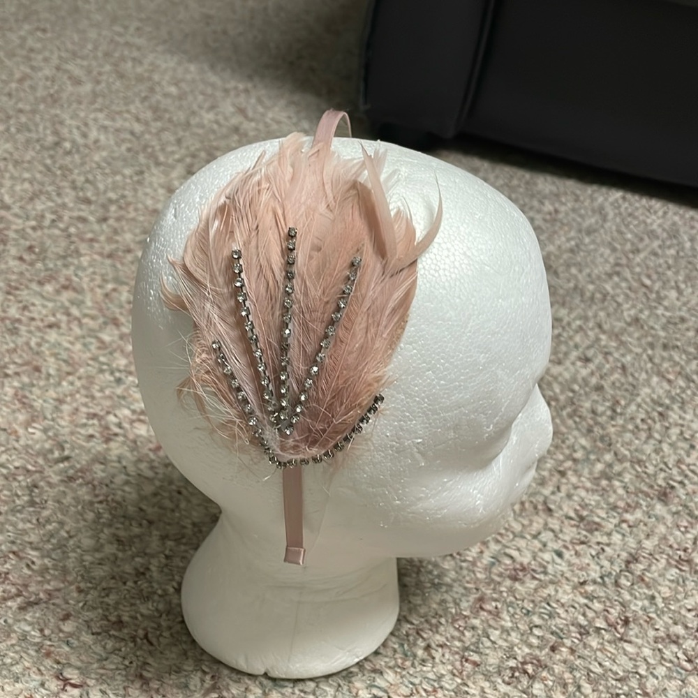 Vintage pink feather with diamond accents headband